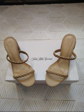 Saks Fifth Avenue Women's Braided Strap Sandals - Nude Leather Nib 6.5